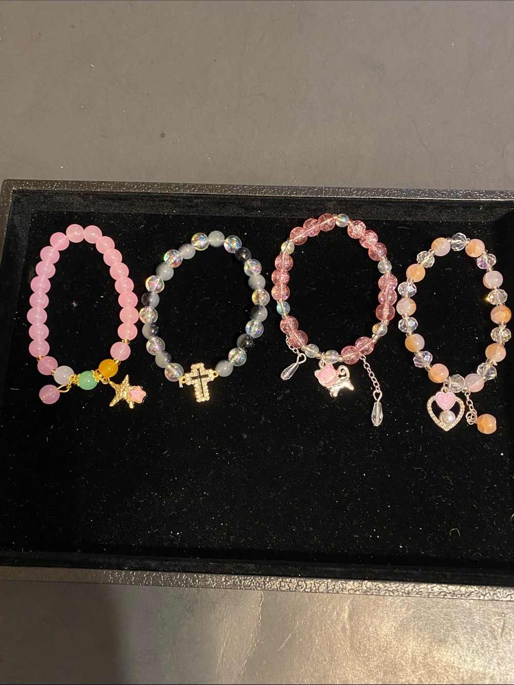 Kids Pink Beaded Charm Bracelet Set - Assorted Pink Charms